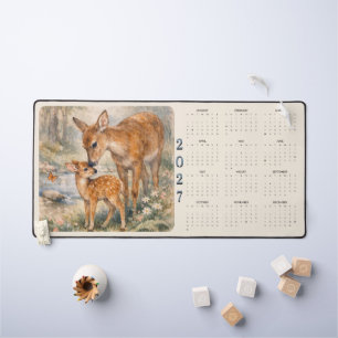 Watercolor Deer and Fawn 2027 Calendar Desk Mat