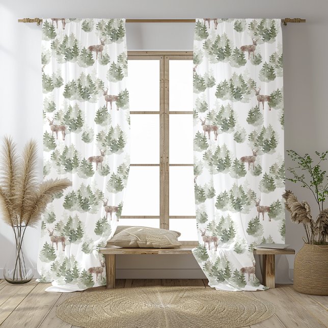Watercolor Deer and Forest Pattern Sheer Curtains (Creator Uploaded)