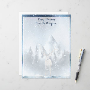Watercolor deer and snow christmas