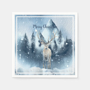 Watercolor deer and snow custom holiday  napkins