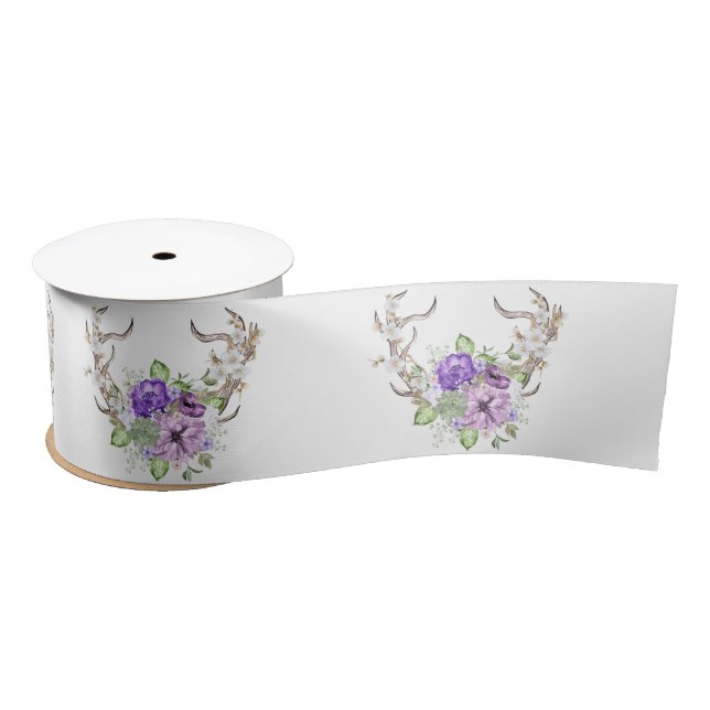 Watercolor Deer Antler Bouquet Satin Ribbon (Spool)