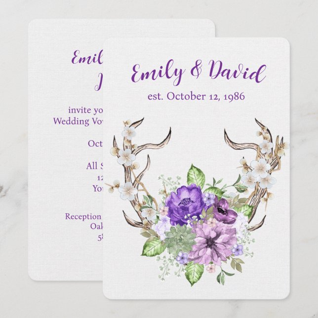 Watercolor Deer Antler Vow Renewal Invitation (Front/Back)
