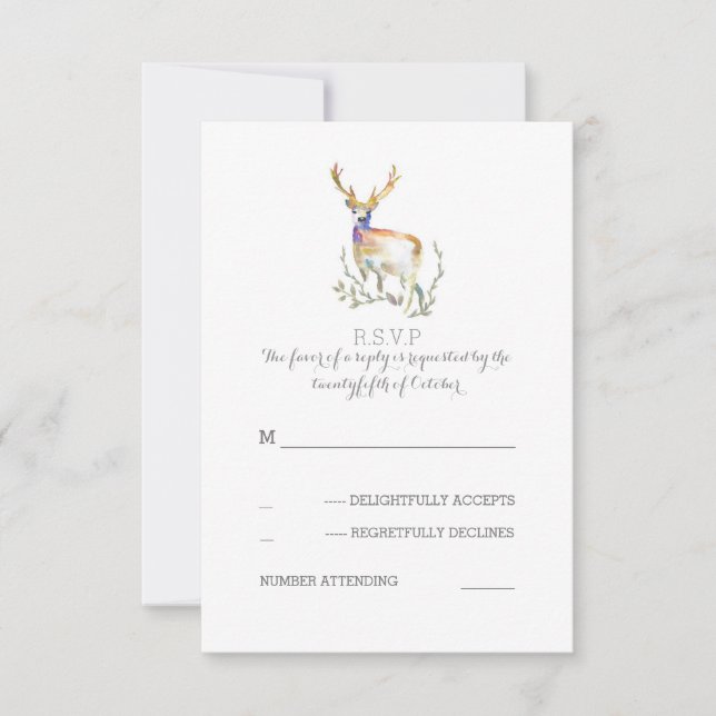 Watercolor Deer Antlers Wedding RSVP Cards (Front)