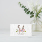 Watercolor Deer Antlers Wildflowers Faux Bois Business Card (Standing Front)