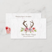 Watercolor Deer Antlers Wildflowers Faux Bois Business Card (Front/Back)