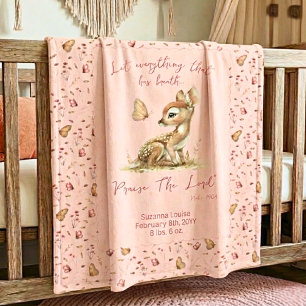 Watercolor Deer Baby Name Date Birth Stats Nursery Blanket