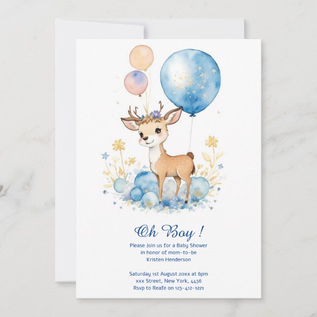 Watercolor Deer Baby Shower Invitation (Front)