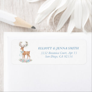 Watercolor Deer Blue Bow Grandmillennial Address Label