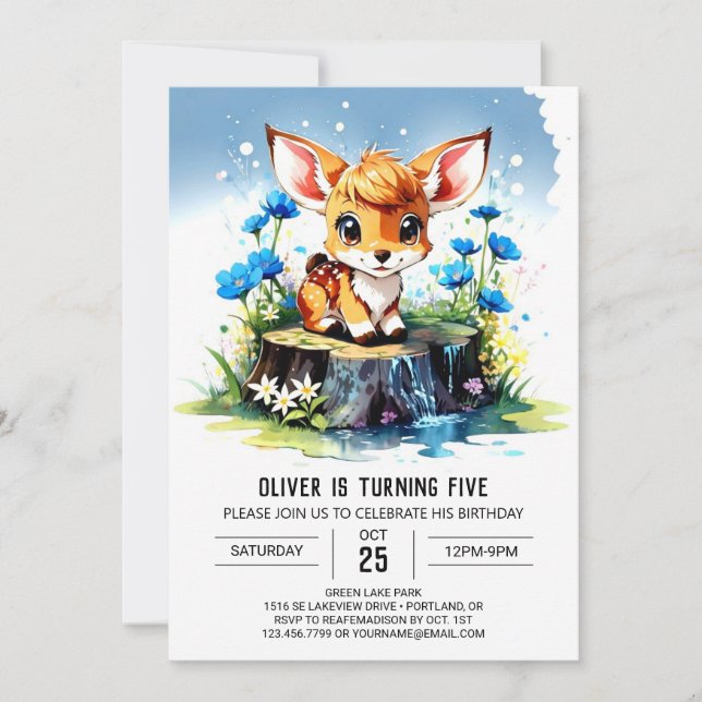Watercolor Deer Boho Boy Birthday Invitation (Front)