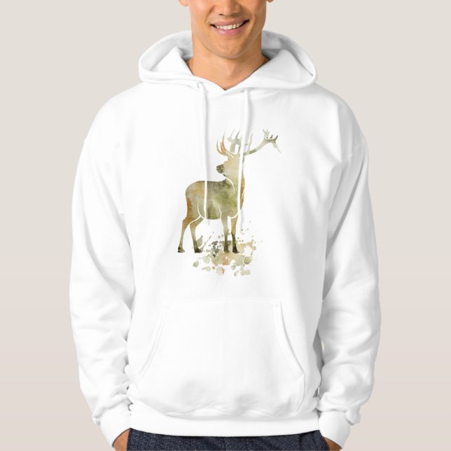 Watercolor,  Deer, Buck  Art Personalized Hoodie (Front)