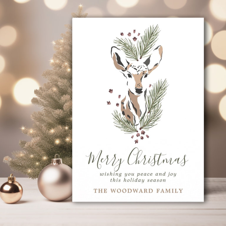 Watercolor Deer Christmas Holiday Card