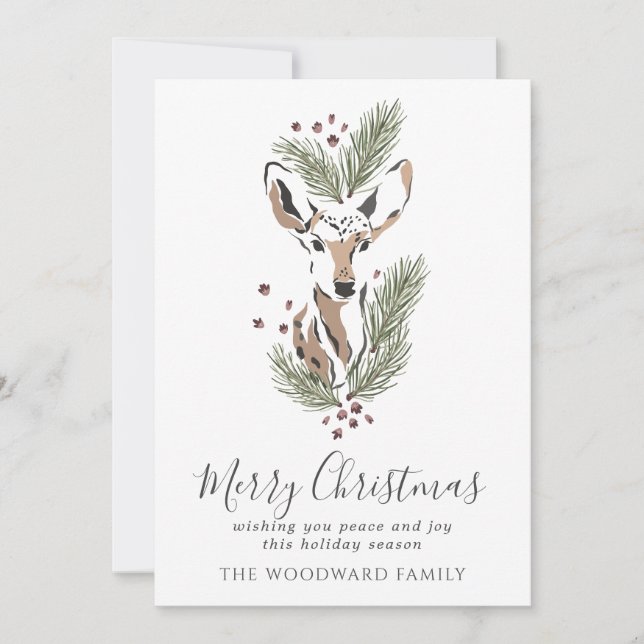 Watercolor Deer Christmas Holiday Card (Front)