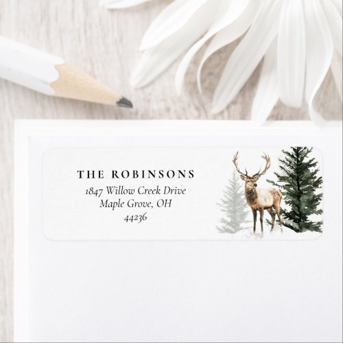 Watercolor Deer Christmas Return Address Labels