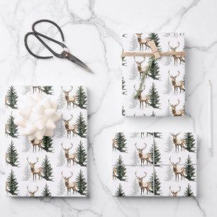 Watercolor Deer Christmas Wrapping Paper Sheets