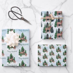 Watercolor Deer Christmas Wrapping Paper Sheets