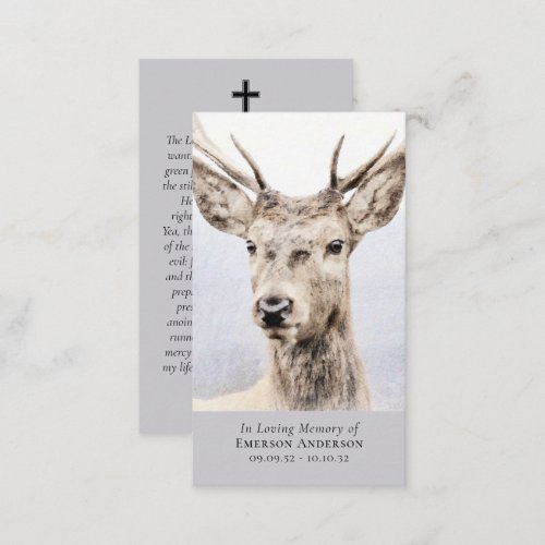 Watercolor Deer Cross Memorial Prayer Card