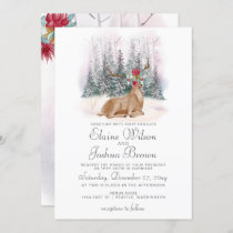 Watercolor Deer Floral Antler Pine Winter Wedding Invitation