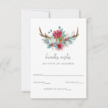 Watercolor Deer Floral Antler Pine Winter Wedding RSVP Card
