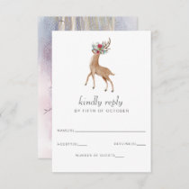 Watercolor Deer Floral Antler Pine Winter Wedding RSVP Card