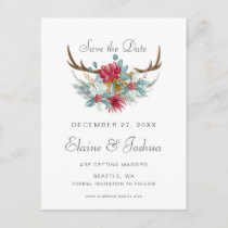 Watercolor Deer Floral Antler Save the date Announcement Postcard