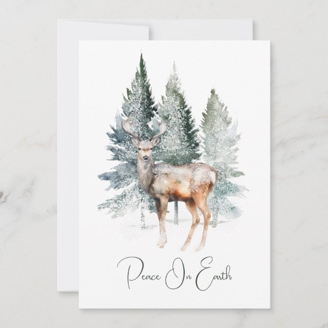 Watercolor Deer Forest Christmas Holiday Card (Front)