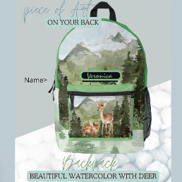  Watercolor Deer Forest  Printed Backpack