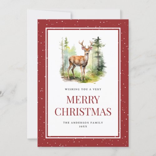 Watercolor Deer Forest Snowy Merry Christmas Card