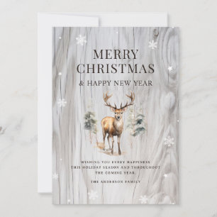 Watercolor Deer Forest Wood Snowflake Holiday Card