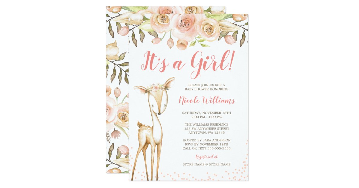 Watercolor Deer Girl Baby Shower Invitations | Zazzle.com