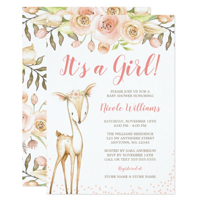 Watercolor Deer Girl Baby Shower Invitations Zazzle Com