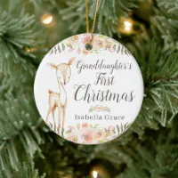 Watercolor Deer Granddaughter First Christmas Ceramic Ornament