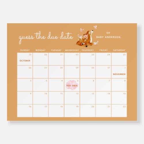 Watercolor Deer Guess the Due Date Baby Shower Foam Board