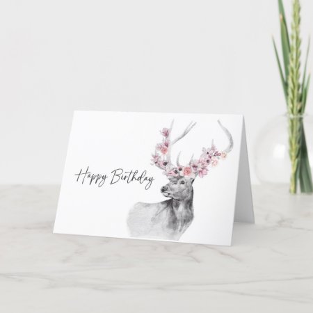 Watercolor Deer Happy Birthday Greeting Card