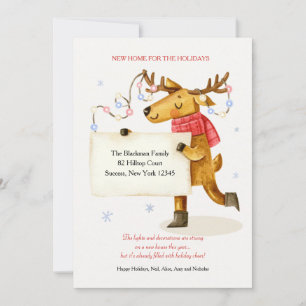 Watercolor Deer Holiday New Address Greeting Card