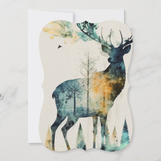 Watercolor Deer in the Forest  Note Card (Front)