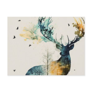Watercolor Deer in the Forest  Postcard
