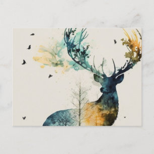 Watercolor Deer in the Forest Postcard