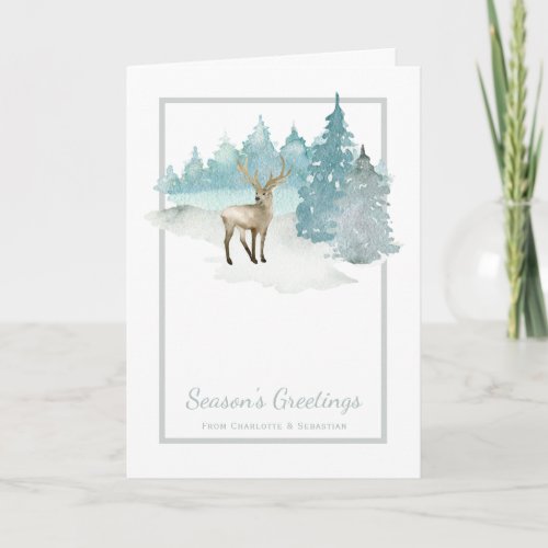 Watercolor Deer in Trees Christmas Winter Scene Card