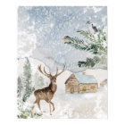 Watercolor Deer in Winter Forest Christmas