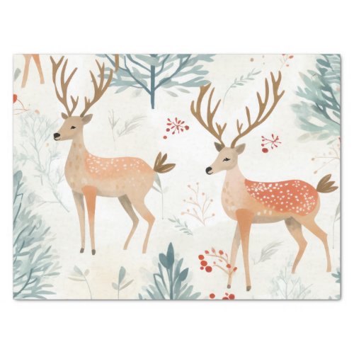 Watercolor Deer In Winter Forest Christmas Tissue Paper