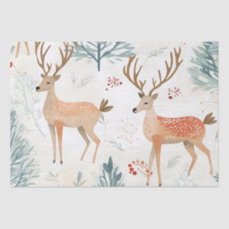 Watercolor Deer In Winter Forest Christmas Tissue Paper