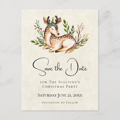 Watercolor Deer Laying Down Boho Save the Date Invitation Postcard