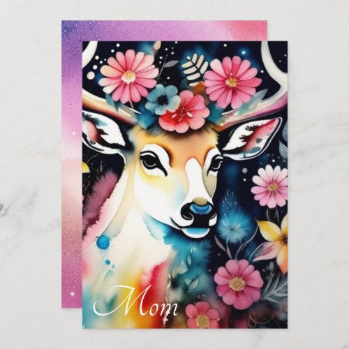 Watercolor Deer Mothers Day Card