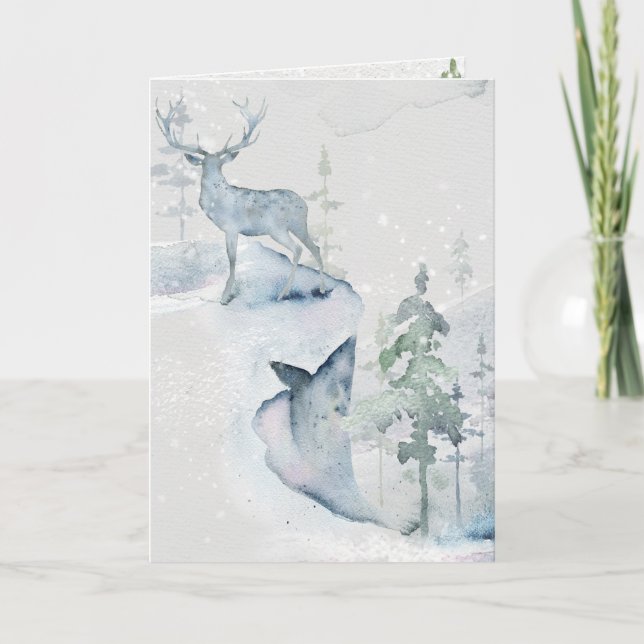 Watercolor Deer on the Cliff Card (Front)