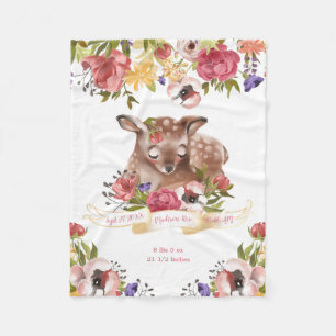 Watercolor Deer Personalized Birth Fleece Blanket