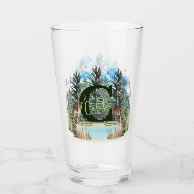 Watercolor Deer Personalized Monogram Letter C Glass (Front)