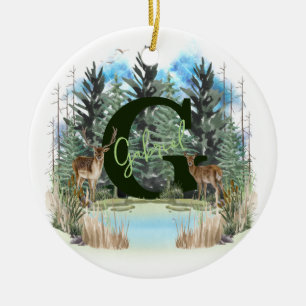 Watercolor Deer Personalized Monogram Letter G Ceramic Ornament