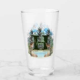 Watercolor Deer Personalized Monogram Letter H Glass