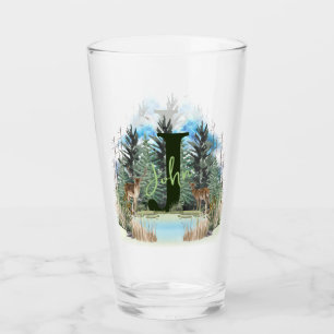 Watercolor Deer Personalized Monogram Letter J Glass