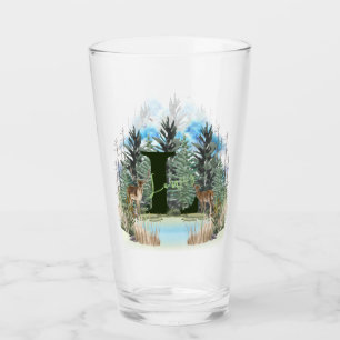 Watercolor Deer Personalized Monogram Letter L Glass